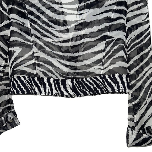 C'EST DUO Black Label Black & White Zebra Print Sheer Jacket Pleat Accents MED - Picture 8 of 11